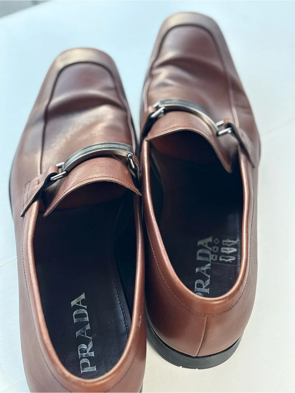 Prada Brown Leather Bit Loafers with Silver Hardware